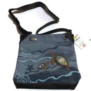 NEW CHALA OCEAN BLUE SEA TURTLE CANVAS CROSSBODY TOTE BAG PURSE FAUX LEATHER